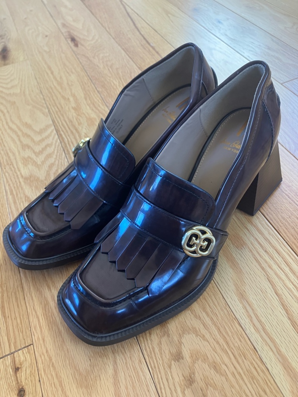 Sam Edelman Quinly Brown Patent Leather heeled Loafers
